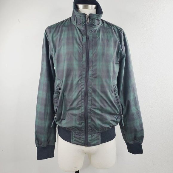 American Eagle Outfitters Men Green Plaid Authentic Full Zip Bomber Jacket Small - Picture 1 of 8